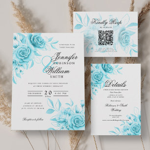 Elegantes Skript Romantische Hochzeit Türkis Flora Save The Date