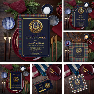 Preppy Horseshoe Kariert Monogram Baby Shower Einladung