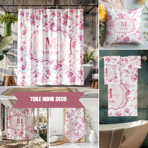 Benutzerdefiniertes rosa Toile-Blumenmonogramm Geschirrtuch