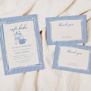 Vintage Blaustreifen-Baby-Party Dankeskarte