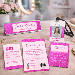Feminines Hot-Pink-Glitter-Design Visitenkarte