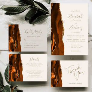Burnt Orange Agate Gold Ivory Wedding Einladung