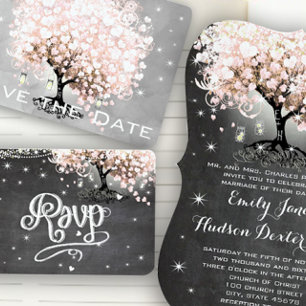 Mason Jar Pink Chalkboard Herz Leaf Tree Einladung