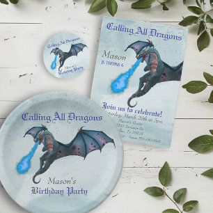 Blaues Feuer Atmen Dragon Schlange Geburtstagspart Einladung