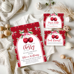 Cherry Red Coquette Bow Girl Baby Dusche Einladung