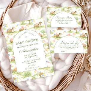 Ländliche Bauernhoftiere Pastell-Baby-Party Einladung