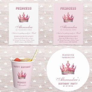 Pink Crown Girl Princess Geburtstag Danke Runder Aufkleber