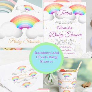 Twins Baby Shower Regenbogen Wolken farbenfrohe Sp Einladung