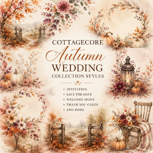 Vintage-Teegarten-Herbst-Cottagecore-Hochzeit Einladung