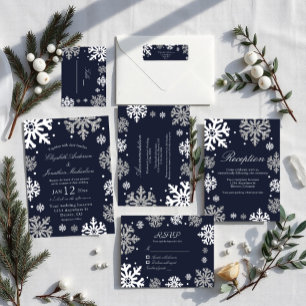 Hochzeitsunterkunft in Navy Blue Snowflakes Begleitkarte