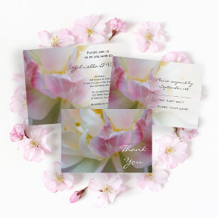 Pink White Tulip Blume Spring Wedding Einladung
