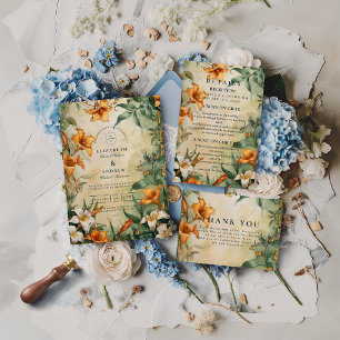 Antike botanische Hochzeit mit floralen Motiven Einladung