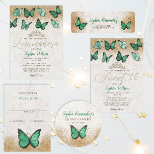 Green Gold Butterfly Sweet 16 Einladung