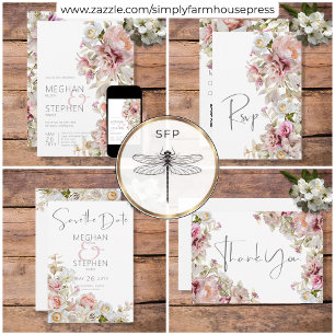 Delikate Moderne rosafarbene Rose & Liege Einladung