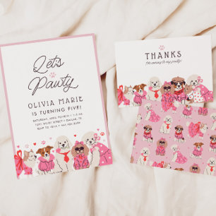 Girls Pink Puppy Pawty Geburtstag Dankeskarte