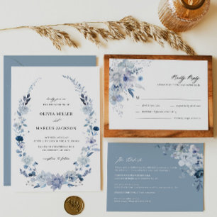 Boho Dusty Blue Floral Save the Date Einladung