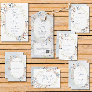 Blue Dried Boho Blume White Wedding Dankeskarte
