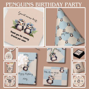 Niedliche Pinguine für Girl Bilingual Happy Birthd Geschenkpapier Set