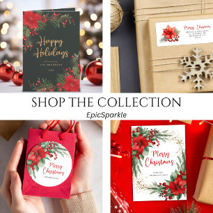 Frohe Weihnachten Botanischer Roter Feiertag Runder Aufkleber