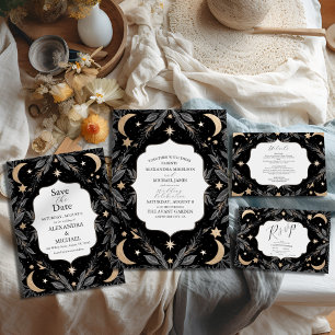 Vintage Botanische Himmelsmondsterne Hochzeit RSVP Karte