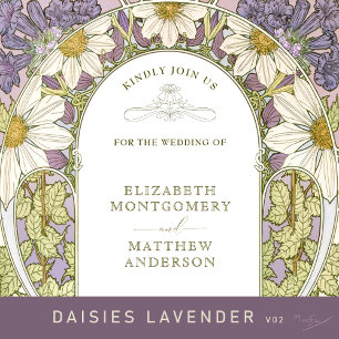 Lavender Marguerite Daisy Wedding Art Nouveau Einladung