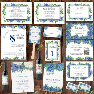 Elegante blaue Hortensien Hochzeitsprobe-Dinner Einladung
