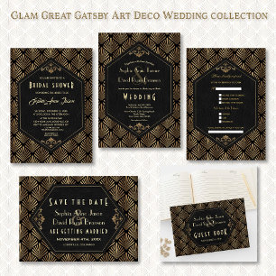 Royal Roaring 20's Gold Black Great Gatsby Wedding Einladung
