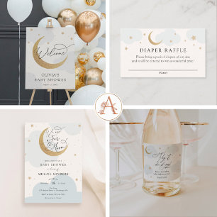 Über dem Gold Moon Blue Baby Dusche Einladung
