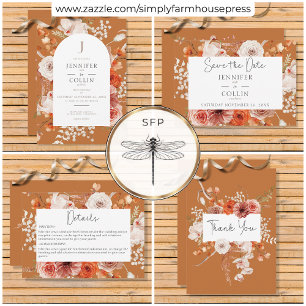 Boho Burnt Orange Fall Floral Arch Monogramm Rust Save The Date