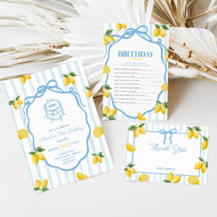 Girls Blue Lemon Amalfi 1. Geburtstag Trivia Spiel Mitteilungskarte