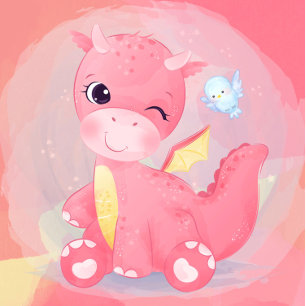 Niedliche Rosa und Gelbe Dinosaurier Girl Babydusc Einladung