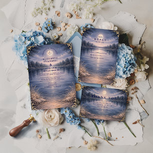 Mondlicht-Waldsee-Romantik-Hochzeit RSVP Karte