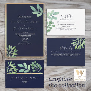 Eukalyptus Navy Blue Wedding All In One Einladung