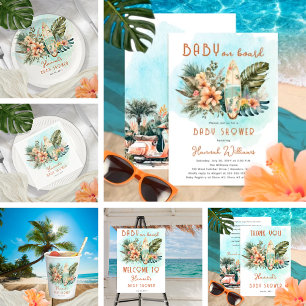 Baby an Bord Tropical Surf Neutral Baby Dusche Dankeskarte
