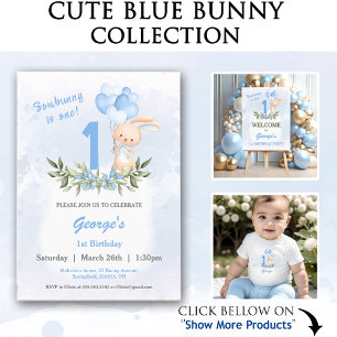 Niedlich Bunny Blue 1. Geburtstag Name Grüner Früh Baby T-shirt