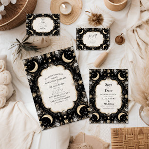 Botanische Vintage Mondsterne Hochzeit Einladung