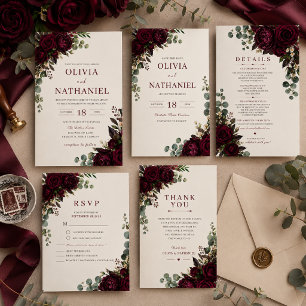 Dankeskarten-Hochzeit Moody Burgund Floral Dankeskarte
