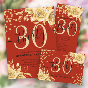 Glam Gold Red Floral Glitzer 30. Geburtstagsschrif Geschenkanhänger