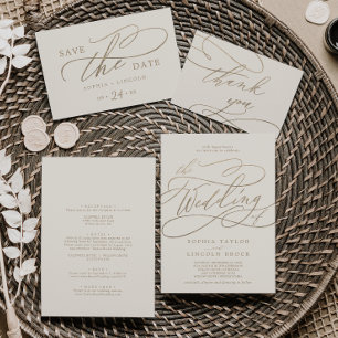 Romantische Goldkalligraphie Elfenbein auf einer H Einladung