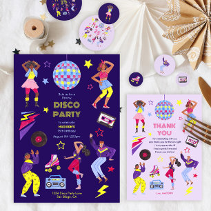 Groovy Disco Lila Party Retro 80er Girls Dankeskarte