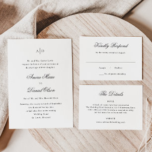 Amira White Elegant Wedding RSVP Karte