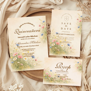 Goldene Wiesen Wildblumen Quinceañera Serviette