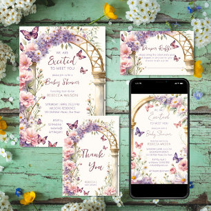 Bezaubernde Gartenpastellschmetterlinge Babydusche Einladung