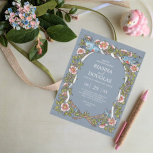 Budget Dusty Blue Wildblume Bird Pastel Wedding