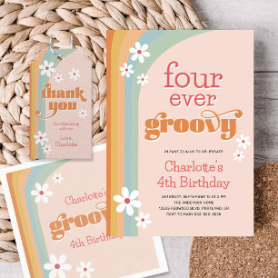 Groovy Daisies Girls 4. Geburtstagseinladung Einladung