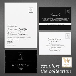 Schwarz-Weiß-Monogramm-Hochzeit  Programm