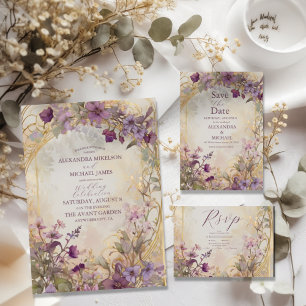 Lavender Vintage Wedding Art Nouveau Mucha RSVP Karte