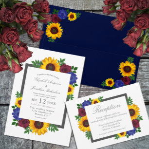 Sonnenblumen-Rosen-Hochzeit Einladung