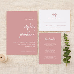 Minimalistisches Skript   Hochzeit von weißer und  RSVP Karte
