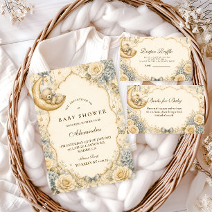 Elegante Vintage-Teddybär-Baby-Party Einladung